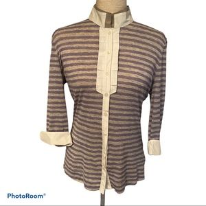 FABIANA FILIPPI TOP GRAY BLUE STRIPE WHITE ITALY SIZE M